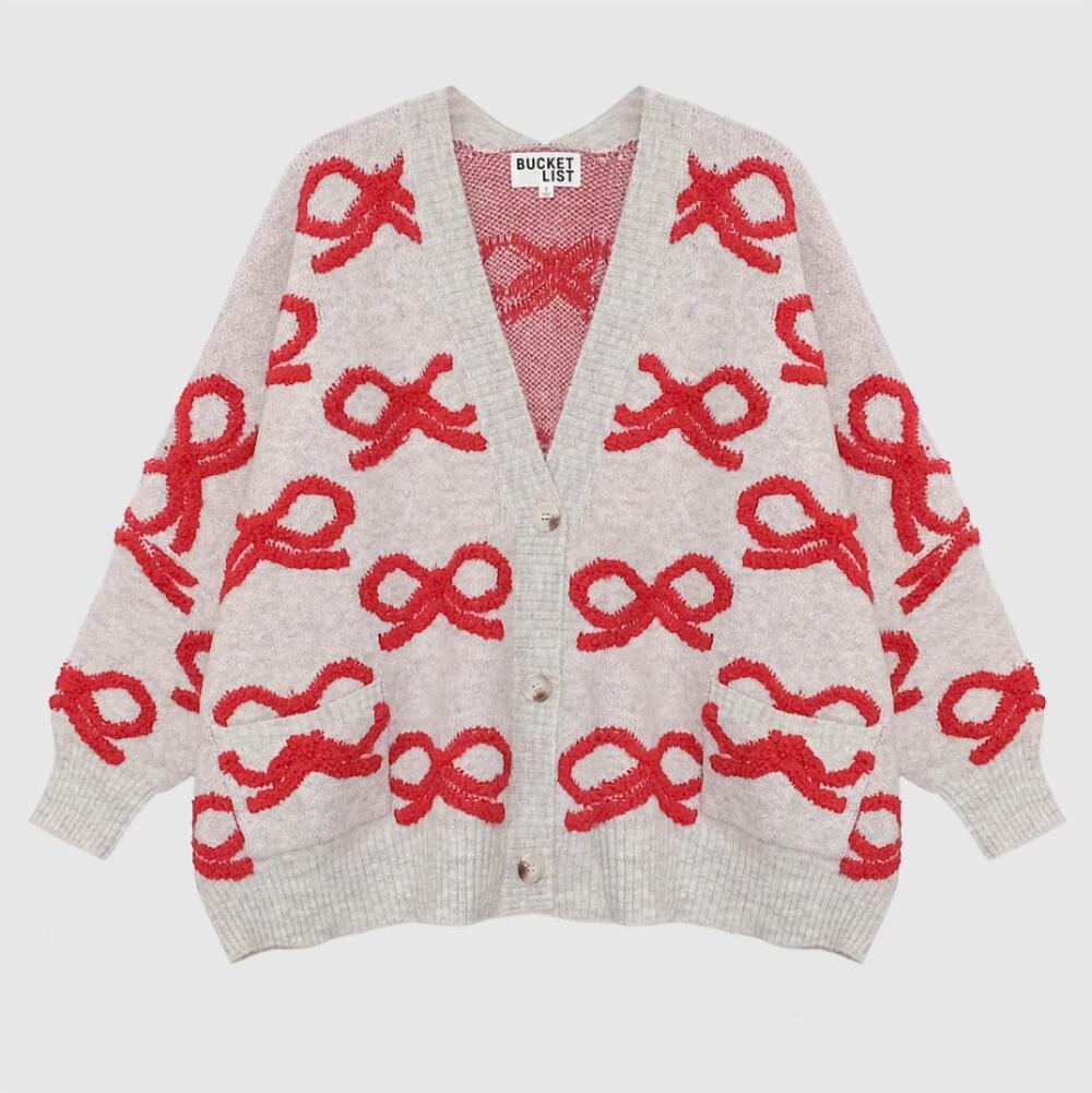 NEW BUCKETLIST women's bows & bliss cardigan in gray